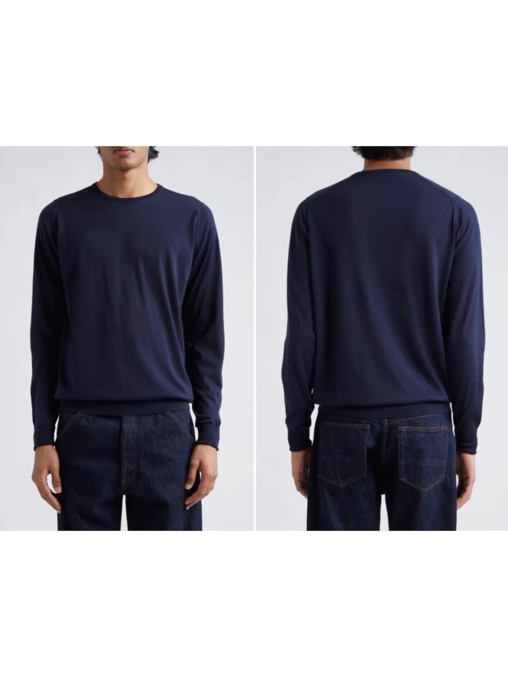 John Smedley Marcus Virgin Wool Crewneck Sweater Navy Blue Mens Medium
